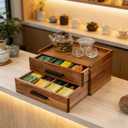 Double Drawer Acacia Wood Tea Bag Organizer, 21-Slot Tea Organizers and Storage, Tea Box Organizer Storage Box for Countertop Office Coffee Corner Bring Warmth and Order to Your Tea Corner