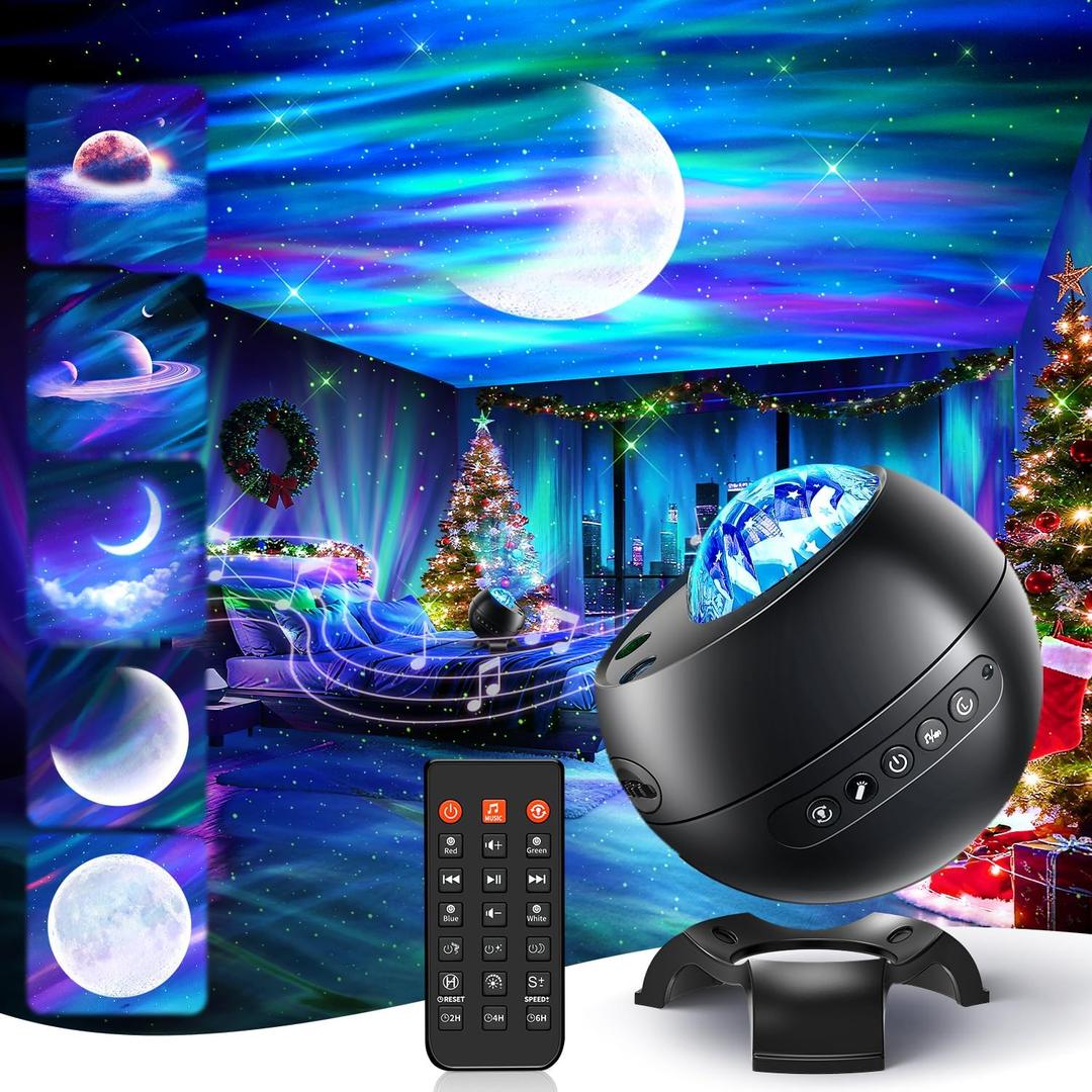 Northern Lights Projector Galaxy Projector for Bedroom, 300+Colors Modes Aurora Light,15White Noise&Bluetooth Star Projector Galaxy Lights, Remote Ambient Lighting,Lights for Bedroom Gifts for Boys (Black)