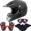 Adult Motocross Dirt Bike Helmet with Goggle, Gloves & Mask - DOT/FMVSS-218 Off-Road Motorcycle & ATV Helmet with Adjustable Sun Visor