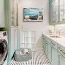 BHSUUHIT Nautical Boat on Beach Wall Art Coastal Painting Wall Decor Ocean Seagull Seascape Canvas Posters Sea Bird Farmhouse Prints pictures for Seashore Bathroom Bedroom Living Room(16x12in Canvas)