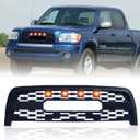 Front Grill Compatible with Tundra 2003 2004 2005 2006, Front TRD Style Grille Replacement with 4 Amber LED Lights Accessories, Matte Black