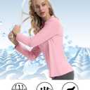 FKEEP Women's Tennis Golf Shirt Long Sleeved Top Sport Activewear V-Neck Workout Athletic (Pink, L)