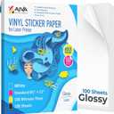 Printable Vinyl Sticker Paper for Laser Printer - Glossy White - 100 Self-Adhesive Sheets - Waterproof Decal Paper - Standard Letter Size 8.5"x11"