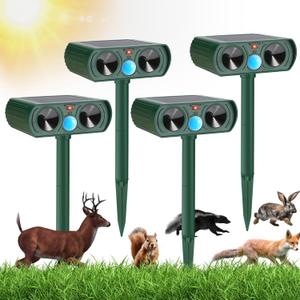 4 Pack Ultrasonic Animal Repeller Outdoor Solar Deer Repellent Ainmal Cat Deterrent with Motion Sensor to Repel Squirrel Dog Rabbit Raccoon Repellent for Yard Garden