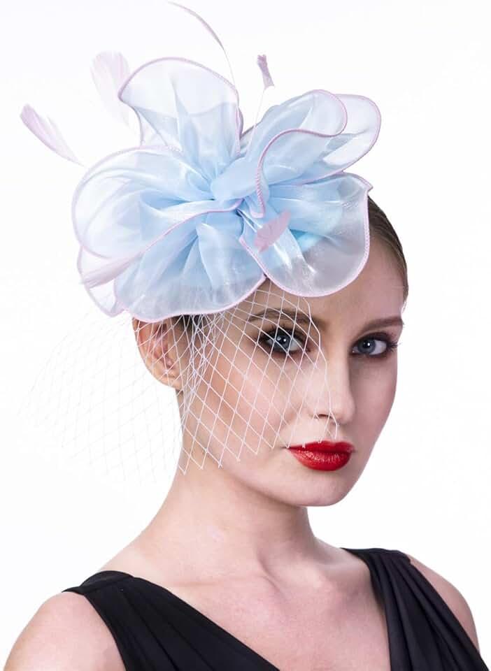 SAFERIN Fascinators Hat Flower Mesh Ribbons Feathers on a Headband and a Clip Tea Party Headwear for Girls and Women