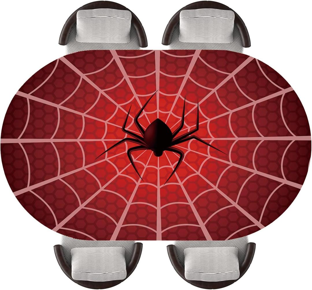 Halloween Oval Fitted Tablecloth Waterproof Elastic Edged Table Cover,Indoor Outdoor Picnic Parties Decorated and Reused Repeatedly, Fits 48"x68" Oval Tables, Style 104