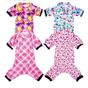 PET SHOW 4 Pack Small Dog Pajamas Cute Paw Bone Clothes for Medium Dogs Soft Stretchy PJs Plaid Jumpsuit Puppy Cats Floral Fruits Onesies Outfits with Sleeve Pets Dachshund Costume(S, Pink for Girls)