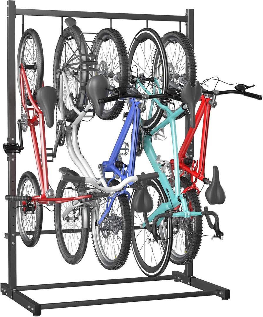 TORACK Garage Freestanding Hanging Bike Stand for Garage, Heavy Duty 5 Bikes Vertical Bike Storage Stand Floor Bike Storage Rack