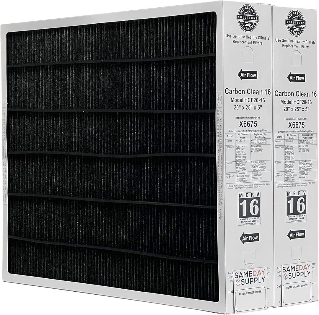 Lennox Healthy Climate Lennox X6675 20x25x5 Healthy Climate Carbon-Clean MERV 16 Filter Bundle with Same Day Supply Filter Change Reminder Magnet (2-Pack) 2 Count (Pack of 1)