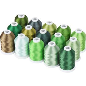 Simthread Embroidery Thread Green Series Polyester Multi-Purpose Serger Thread 15 Spools Set, Each Spool 40WT and 1100YD for Embroidery Sewing Machine