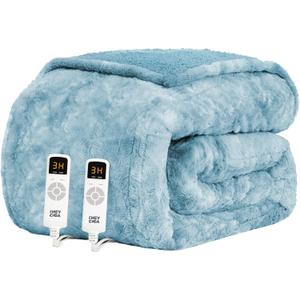 EHEYCIGA Electric Heated Blanket Throw Faux Fur, 10 Hours Auto Shut Off 9 Heating Levels Heating Blanket Throw, Soft Warm Heated Blanket Fast Heating Light Blue, Faux Fur & Sherpa