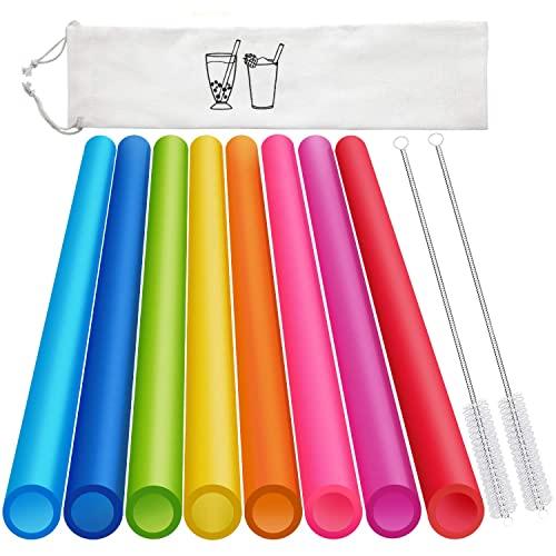 8 Pcs Extra Wide Reusable Smoothie & Boba Straws with 1 Bag & 2 Brushes - Multicolor Big Jumbo, BPA FREE Large Plastic Straws for Smoothies, Bubble Tea(Tapioca, Boba Pearls), Milkshakes