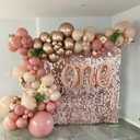 7 x TONIFUL Rose Gold One Balloons Banner, 42*16 Inch Mylar Foil Script,Cursive Letter ONE Sign Banner Balloon Bunting Reusable Ecofriendly Material for Boys Girls Kids First Birthday One Year Old Party