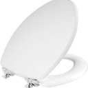 Mayfair Bennett Toilet Seat with Chrome Hinges, Slow Close Wood Seat, Secure Metal Hinges, Easy Install, Made in USA, Elongated, White