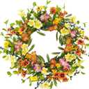 20 inch Spring Summer Wreaths for Front Door Floral Wreath with Colorful Wildflowers,Eucalyptus Leaves,Olive Leaves,Small Berries for Indoor Outdoor Farmhouse Home Wall Window Festival Decoration
