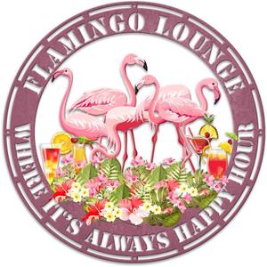 MeMate Flamingo Decor - Large Metal Sign, Outdoor Lounge Decorations for Porch Deck Backyard Patio Pool, Housewarming Gifts