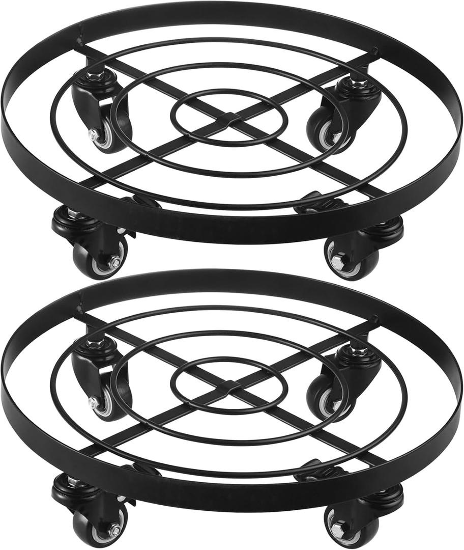 2 Packs Large Metal Plant Caddy 13.6" Plant Dolly Coasters with Wheels Heavy-Duty Rolling Plant Stand with Casters for Indoor Outdoor Planter Roller Movers, Wheeled Garden Carts