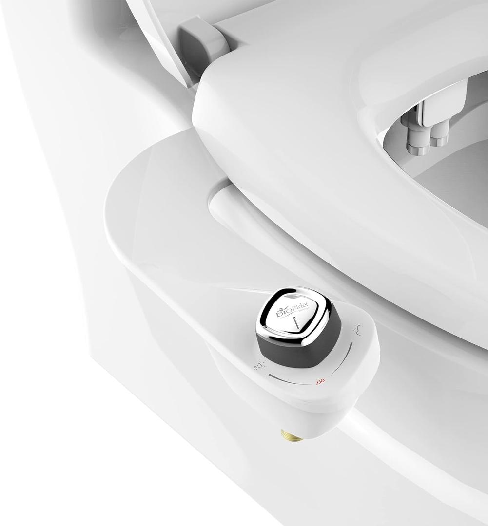Bio Bidet SlimEdge Bidet Attachment for Toilet, Non Electric, Dual Nozzles for Front and Rear Cold Water Wash, Adjustable Water Pressure, White (1 Pack)