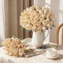 DREAMLOOM 50pcs Roses Artificial Flowers, Fake Roses Realistic with Long Stems Real Touch Silk Flowers Bouquet for Valentine's Day Wedding Anniversary DIY Floral Arrangement Gifts, Champagne