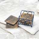 Rustic Wooden Coaster Set with Holder, Drink Coasters, Pattern Design, Brown, Decorative Table Protection Eco-Friendly, Absorbent, Antique Look Handcrafted Coasters (Iron Case)