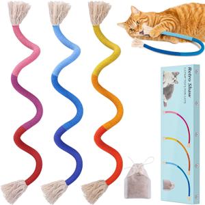 Retro Shaw Cat Toys, Cat Chew Rope Toy 3Pcs with Refillable Catnip, Safe Sisal String Dental Cleaning Interactive Toy for Indoor Kittens Kitty, 23.6 Inches