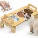 Bamboo Elevated Cat Bowls, 3 Stainless Steel Raised Cat Bowl with Stand, 15Tilted Cat Feeding Station, Cat Food and Water Bowl Set for Small Cats and Puppy, Anti Vomitting, Whisker Fatigue (Natural)