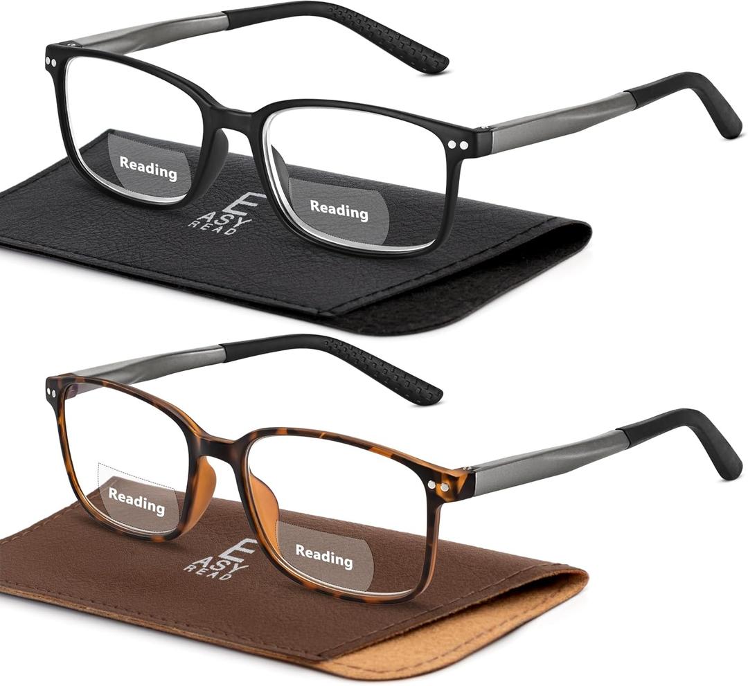 EASY READ 2 Pairs TR90 Bifocal Reading Glasses for Men,Rectangular Sport Blue Light Blocking Readers with Spring Hinge (Black/Tortoise)