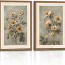 2Pcs Framed Vintage Floral Wall Art, Rustic Botanical Canvas Prints 16x24in