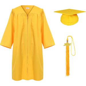 FtyFty Unisex Adult Matte Graduation Cap and Gown Tassel Set (Yellow)