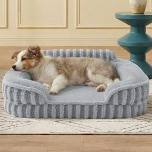 LE SURE Cute Dog Bed Medium Size Dog, Orthopedic Waterproof Medium Pet Beds with Sides, High Back Non-Slip Bottom and Egg-Crate Foam Pet Couch Sofa with Washable Removable Cover, Beige (28.0"L x 23.0"W x 6.5"Th)