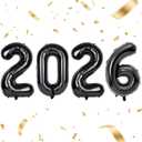 Black Foil 2026 Balloons-40inch with Glue Dot and Ribbon, Black Number Balloons for New Years Eve Party Supplies, Class of 2026 Decorations, Graduation Decorations 2026