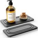 Water Absorbing Stone Tray for Sink, Quick Drying Diatomite Bathroom Tray Countertop, Stone Drying Mat for Kitchen Counter Faucet, Soap Dish Dispenser Vanity Organizer, Dark Grey-B-8.3" x 4"