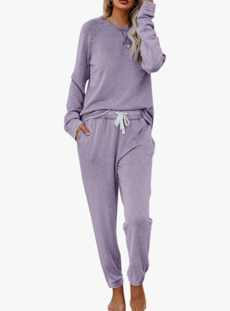 Eurivicy Women's Solid Sweatsuit Set 2 Piece Long Sleeve Pullover and Drawstring Sweatpants Sport Outfits Sets, Size XS