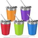ShineMe Stainless Steel Kids Cups, 5pack with Spill Proof Lids, Straws & Silicone Sleeves, 12oz, BPA Free, Insulated, for Cold & Hot Drinks (new 12oz with  Metal Straws)