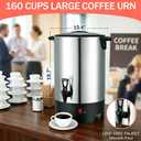 Large Commercial Coffee Urn 160 Cup Percolate Coffee Maker Stainless Steel Hot Beverage Dispenser with Cool-Touch Handles, Quick Brewing for Catering, Business, Church, Restaurant, Wedding, Gathering