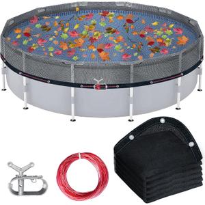 21FT Round Pool Leaf Net Cover for Above Ground Pool Autumn Mesh Pool Net Covers with Metal Cable Winch for Leaves Branches Protection (Black, 21FT)