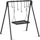 Campfire Swing Grill Stand Adjustable Grill Cooking Stand Hanging Rack with 8 Hooks and Accessories Campfire Cooking Equipment for BBQ Picnic Outdoor Party (Medium Tray)