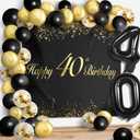 Happy 40th Birthday Balloons Black Set Decor - Cheers to 40 Years Old Party Theme Garland Banner Backdrop Decorations For Women and Men Supplies