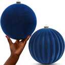 LANGXUN 2 Pcs 8 Inch Extra Large Velvet Christmas Ball Ornaments - Shatterproof Hanging Christmas Tree Decorations for Xmas Holiday Party Wedding Home Decor (Navy Blue)