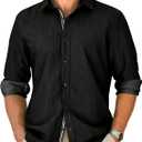 MAPICK Mens Casual Button Down Denim Shirts Long Sleeve Untucked Stretch Wrinkle-Free Dress Shirt (XX-Large, Black)