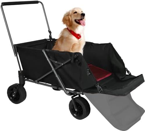 REDCAMP Folding Dog Wagon Cart with Extendable Rear End Heavy Duty, 220L Large Collapsible Utility Cart Dog Stroller with Tailgate for Sports Shopping Pet, Black