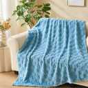 NEWCOSPLAY Super Soft Twin Blanket Blue Premium Silky Flannel Fleece 3D Checkered Lightweight Bed Blanket All Season Use (Blue Checkered, Twin(60"x80"))