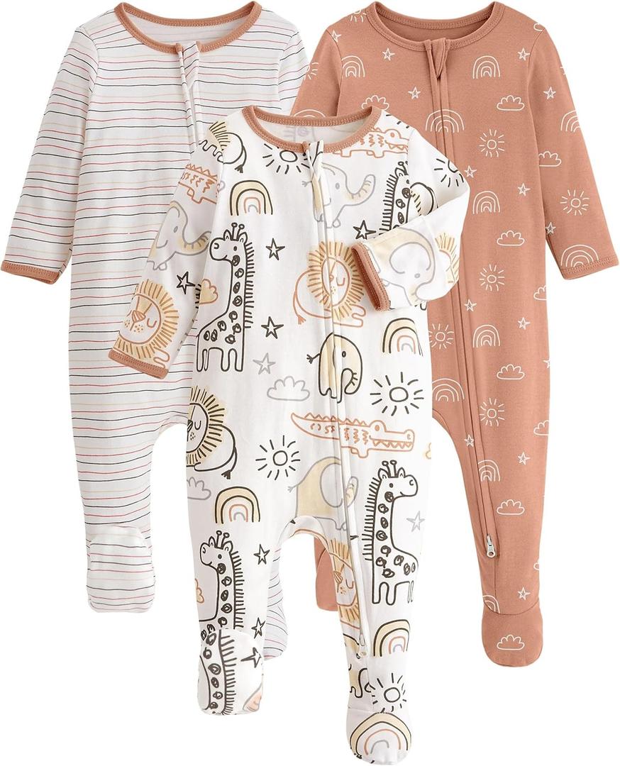 Yoofoss Baby Pajamas 100% Organic Cotton Baby Sleepers for 0-3 Months Boys Girls Clothes, 3-Pack Soft infant Toddler Footed PJs with Mitten Cuffs, Zipper Footies Pajamas
(Brown Animal)