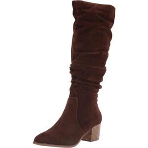 Amazon Essentials Women's Tall Block Heel Boots (7 Wide, Dark Toffee Brown)