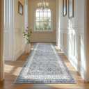jinchan Hallway Runner Rug 3x10 - Machine Washable Grey Vintage Floral Distressed Design Soft Non-Slip Low-Pile Ultra-Thin Runner Rug for Kitchen Laundry Room Bedroom Farmhouse (3x10',Grey)