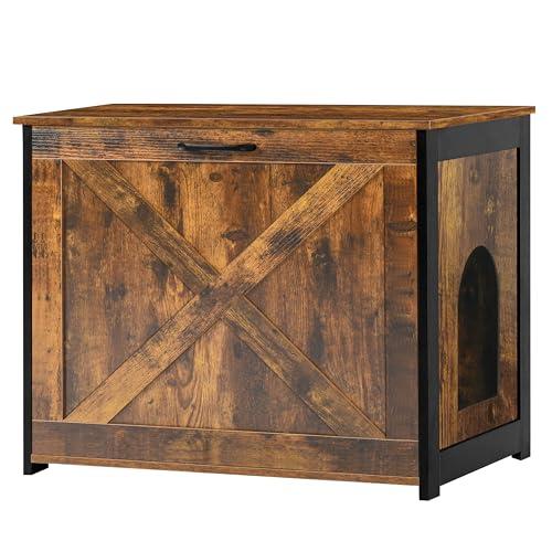 Dwanton Cat Litter Box Furniture Hidden, Cat Litter Box Enclosure, Reversible Entrance Can Be on Left or Right Side, Indoor Cabinet, Wooden Washroom, End Table, Nightstand, Rustic Brown, 27.6" L