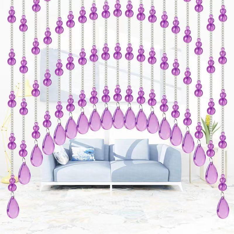Arched Crystal Door String Hanging Glass Beaded Curtains Beads Valances for Doorways Windows Short Home Decor Closets Easy to Install Non-Acrylic Self Adhesive (25 Strings Purple)
