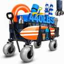 Beach Wagon with Extended Tailgate, 9" Big Sand-Proof Balloon Wheels, Heavy Duty 200L Oversized Foldable Beach Cart, 440LBS Utility Wagon with Side Pocket for Sand,Camping,Vacation