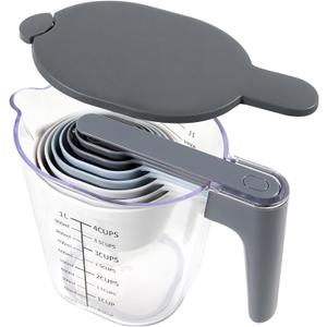Recogwood Measuring Cups and Spoons set 10 Pieces, Stackable Measuring Cup with Lid, Kitchen Cooking Baking Measuring Spoons Set for Liquid and Dry, BPA Free, Dishwasher Safe