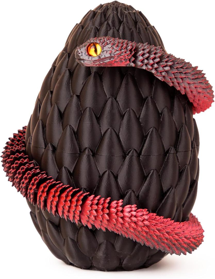 Easter Eggs, Snake Egg with 3D Printed Snake, Year of The Snake 2025, 3D Printed Snake, Executive Desk Toys, Articulated Snake, Fidget Toys Gifts for Easter Adults (DarkRed)
